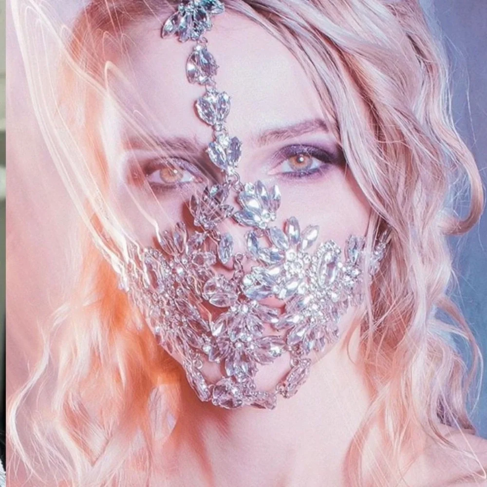 Crystal Face Mask Masquerade Full Face Jewelry Halloween Accessories Rhinestone